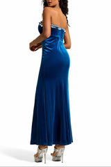 Sequin Velvet Sleeveless Split Maxi Dress - blue