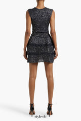 rebecca sequin stretch-knit mini dress in black