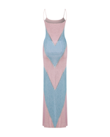 simona fully rhinestoned bodycon maxi dress - blue & pink
