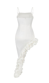 SOLID COLOR FLORAL HIP-HUGGING PLEATED SUSPENDER DRESS