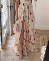 lyuba floral printed high slit Strapless maxi dress