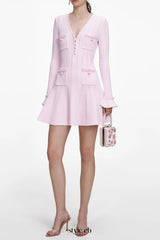 xylia Pink Pearl Trim v-neck Knit Mini Dress