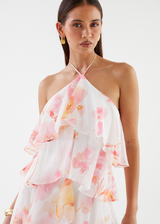 floral print layerHalter Maxi Dress - Pink Floral