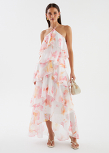 floral print layerHalter Maxi Dress - Pink Floral