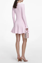 xylia Pink Pearl Trim v-neck Knit Mini Dress