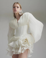 wallis 3d flower ruffle trim mini dress in white