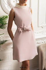 alma Pink Contrasting Collar Bow-Waist Sleeveless Mini Dress