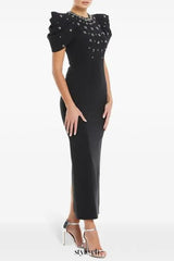 roxanne crystal-embellished crepe bodycon gown in black