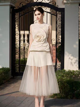 Karima Neutral 3D Petal Top & Skirt Set