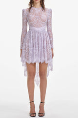 sabrina Lilac long sleeve Lace Satin Mini Dress