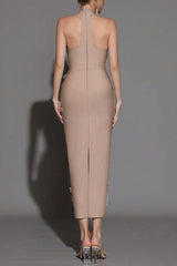 pandora Sleeveless Beaded Tassel Sequin Bandage maxi Dress - Khaki