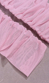 PINK STRAPLESS RUCHED MINI DRESS