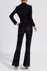vicky Black Cutout floral embroidered Sequin Blazer Set