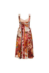 pandora Spaghetti strap lace linen patchwork midi dress
