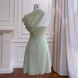 Alara Sage Green Chiffon One-Shoulder Floral Midi Dress