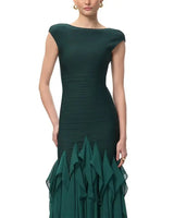 murray Ruffled mesh bodycon bandage maxi dress in green