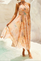 simona Sleeveless printed backless mini dress in apricot