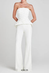 georgia 3d flower top pants set in white