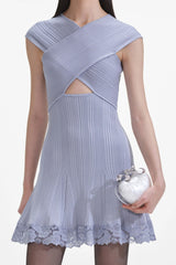 Blue Knit Lace cutout Mini Dress