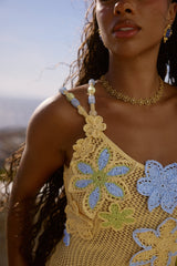 one-shoulder Floral Crochet Mini Dress - yellow