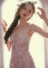 mandy Floral lace embroidery midi dress - pink