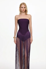 helen Bodysuit Fringe Strapless mini Dress in purple