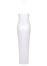 anila Glitter Rosette Halter Sequined Maxi Dress In White