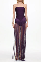 helen Bodysuit Fringe Strapless mini Dress in purple