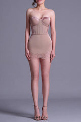 sherry Nude Cord Lace Bustier Mini dress