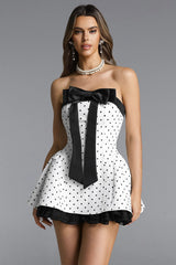 octavia white Bow Polka Dot Woven Strapless Mini Dress