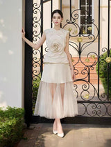 Karima Neutral 3D Petal Top & Skirt Set