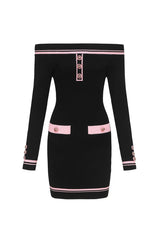 vanessa off-shoulder Knit mini Dress in black