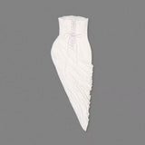Wanda White Strapless Ruched Asymmetrical Midi Dress
