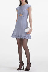 Blue Knit Lace cutout Mini Dress