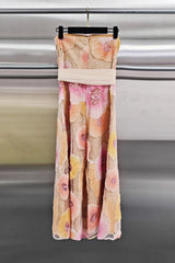 Strapless Flower Sequin Embellished Midi Dress