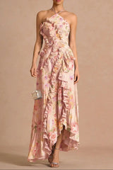 marcia Bouquet Floral ruffle trim pleated Maxi Dress
