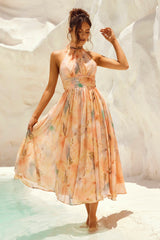 simona Sleeveless printed backless mini dress in apricot