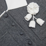 winni Grey Crochet Flower Collared Knit Mini Dress