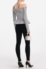molly Grey Chenille Knit Crystal Trim Top