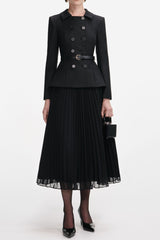 rosalind Black Wool Crepe Midi Dress