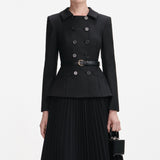 rosalind Black Wool Crepe Midi Dress