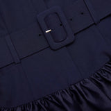 naomi Navy Belted Twill Midi Dress