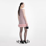 rosemary Pink Boucle Fur Hem Mini Dress