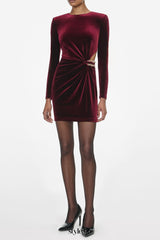 yvette Burgundy Velvet Embellished Mini Dress