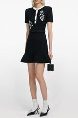 tammy Black Floral Textured Knit Mini Dress