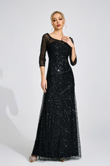 sarah black Diamond embellished tulle Maxi Dress