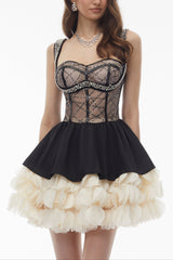 bertha Black Sweetheart Rhinestone Mini Dress