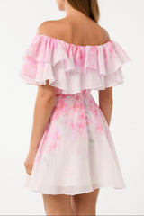 Ellie floral print Ruffle Mini dress in pink