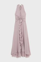 Aonaver Floral Ruffle Halter Maxi Dress in Purple