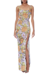 Armida Floral Sequin Slit Maxi Dress